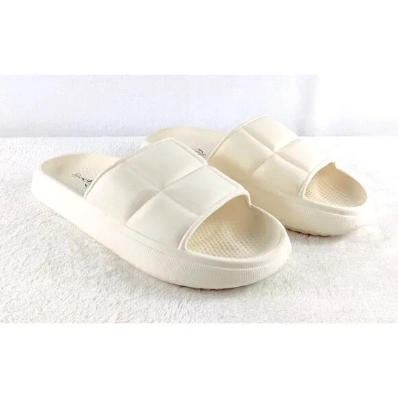 Puffy Slide On Sandals Cream Foam Quilted Slippers Quilted Puff Design Comfort - Picture 4 of 11